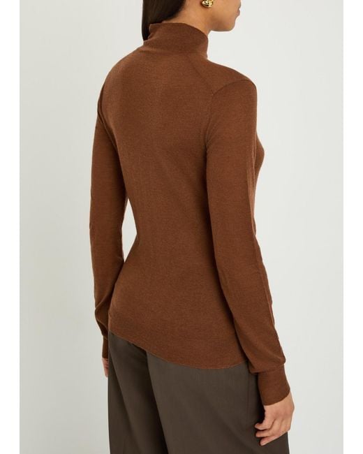 Joseph Brown Mock-Neck Cashmere Top