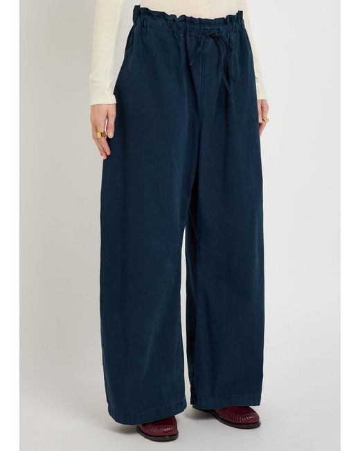 Polo Ralph Lauren Blue Drawstring Barrel-Leg Cotton-Poplin Trousers