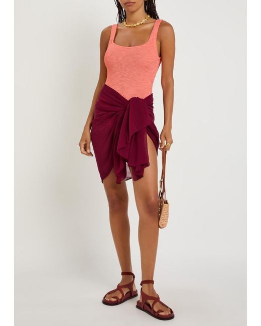 Hunza G Pink Square-Neck Crinkle Swimsuit