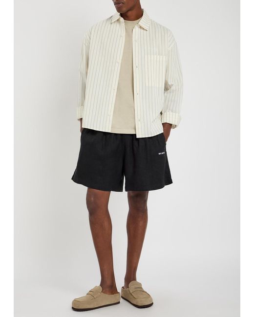 MKI Miyuki-Zoku Black Logo-Embroidered Linen Swim Shorts for men