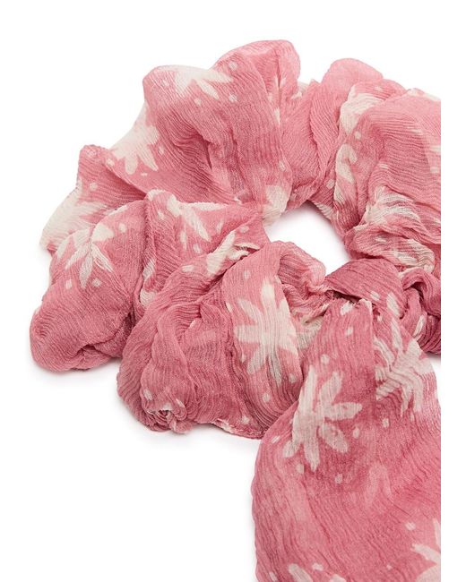 Cloe Cassandro Pink Printed Silk-Georgette Scrunchie