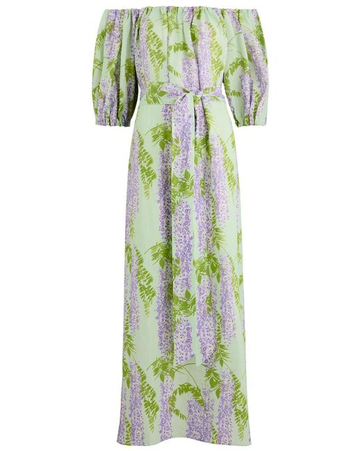 BERNADETTE Green Zaza Floral-Print Linen Maxi Dress