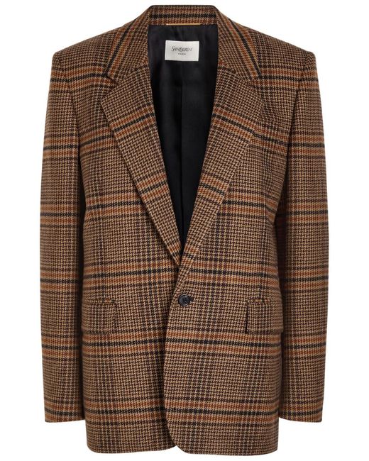 Saint Laurent Brown Houndstooth Wool Blazer