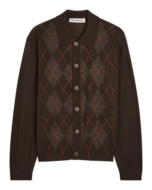 Our Legacy Brown Argyle-Intarsia Wool Polo Shirt for men