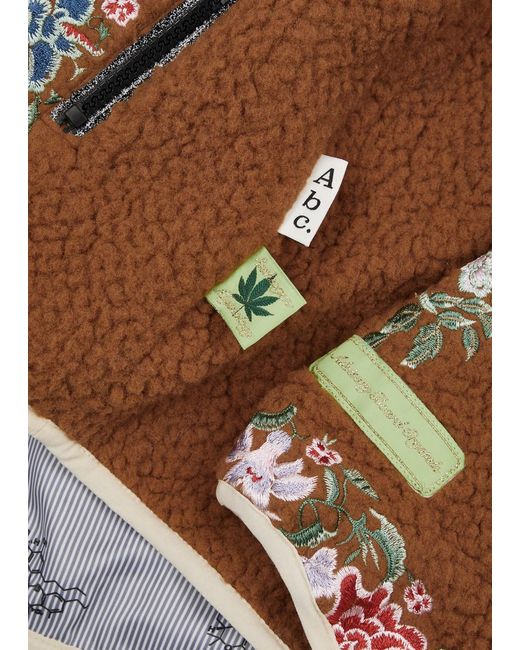 Advisory Board Crystals Brown Floral-embroidered Fleece Jacket for men