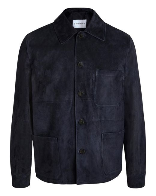 Givenchy Blue Patch Pocket Suede Overshirt for men