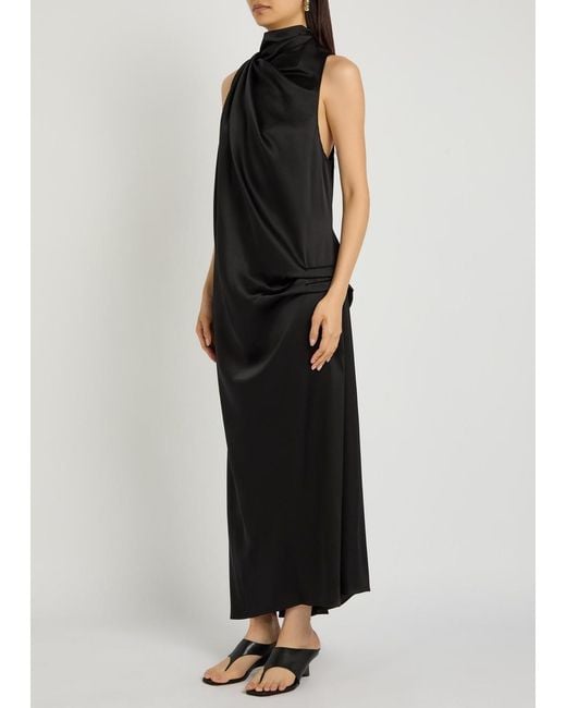 Heirlome Black Kate Draped Silk Midi Dress