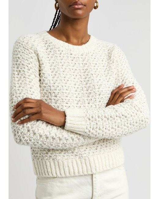Moncler White Logo Bouclé-Knit Cotton-Blend Jumper