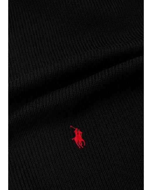 Polo Ralph Lauren Black Logo-embroidered Ribbed Wool Scarf for men
