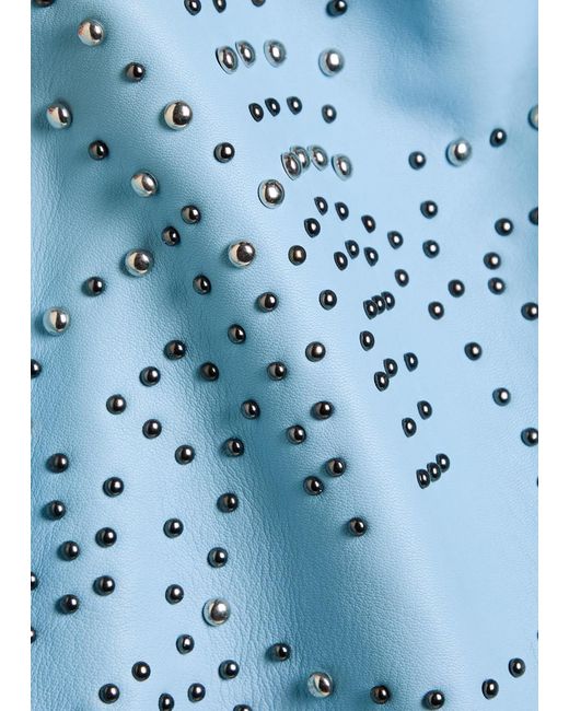 AN-Y1 Blue Queen Stud-Embellished Leather Cropped Bomber Jacket