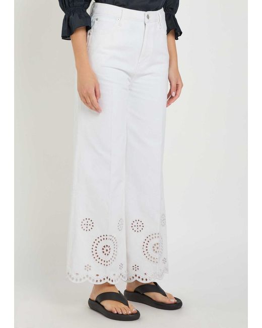 FRAME White The Eyelet Flare Embroidered Flared-Leg Jeans