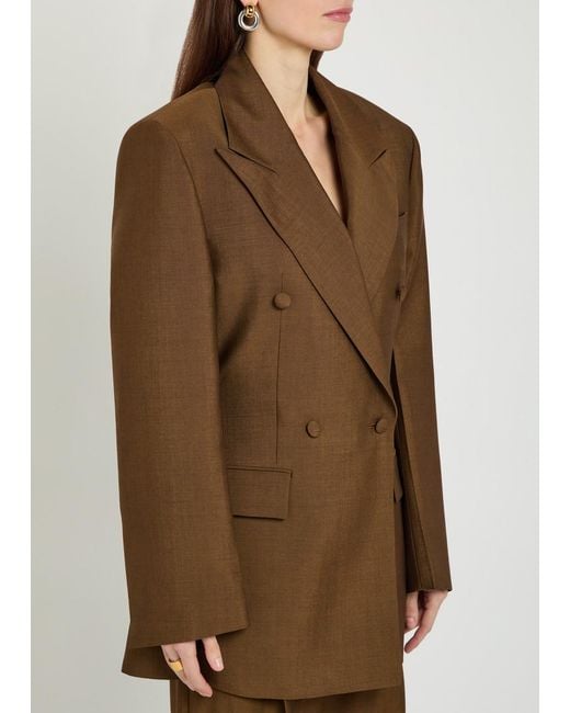 Rohe Brown Double-Breasted Wool And Mohair-Blend Blazer