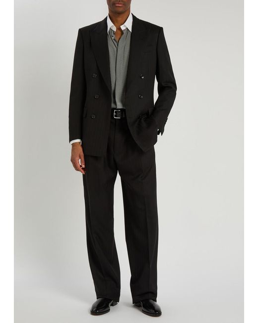 Tom Ford Black Striped Wool Blazer for men