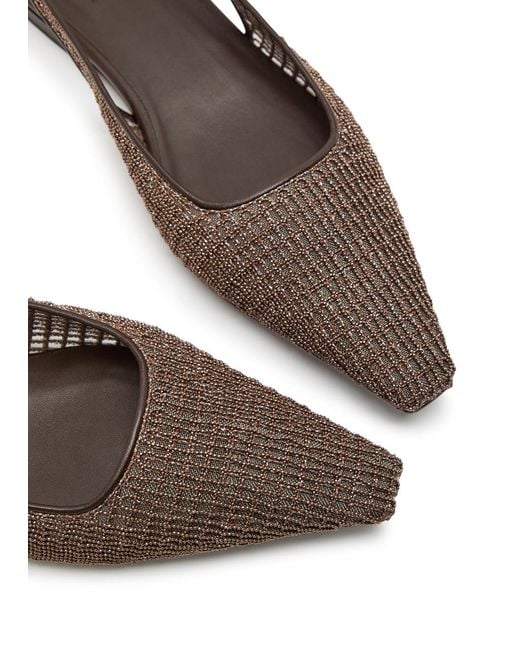 Brunello Cucinelli White Bead-Embellished Leather Slingback Flats