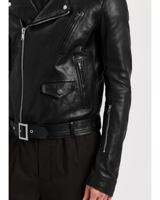 Rick Owens Black Leather Biker Jacket for men