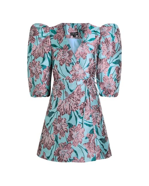 Sister Jane Women's Blue Deco Bloom Floral-Jacquard Woven Mini