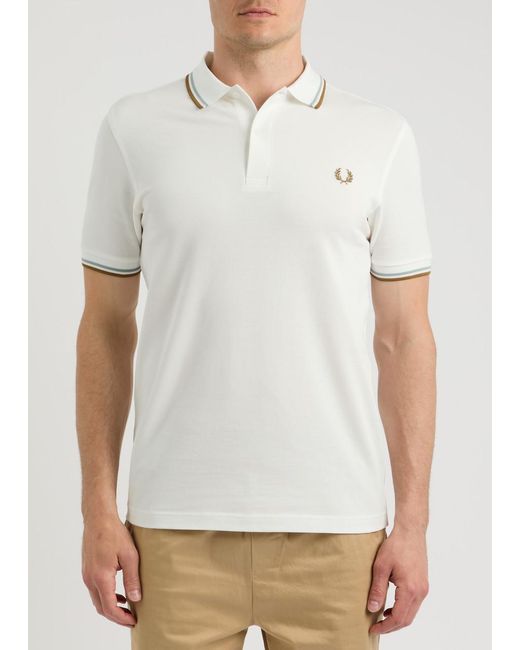 Fred Perry White Logo-Embroidered Piqué Cotton Polo Shirt for men