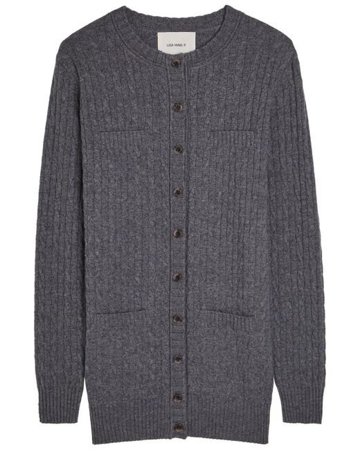 Lisa Yang Gray Inda Cable-Knit Cashmere Cardigan