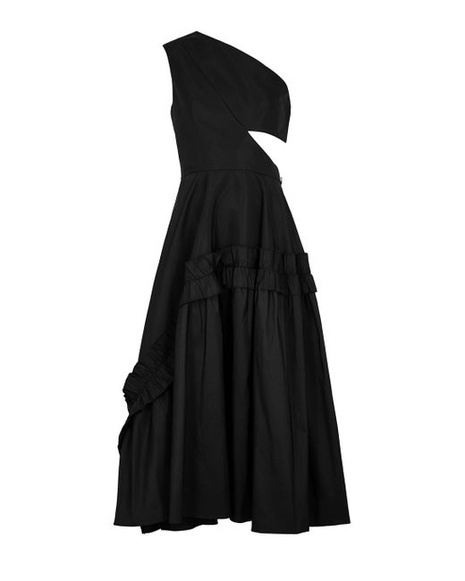 Alexander McQueen Ruffled One-shoulder Faille Midi Dress in Black | Lyst