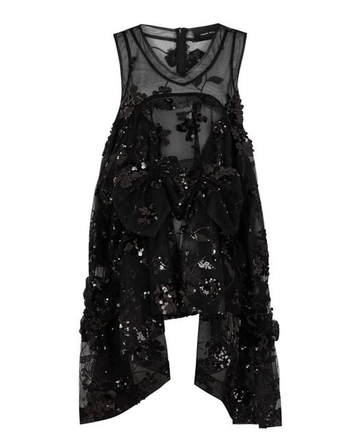 Simone Rocha Black Sequin-embellished Gathered Dress