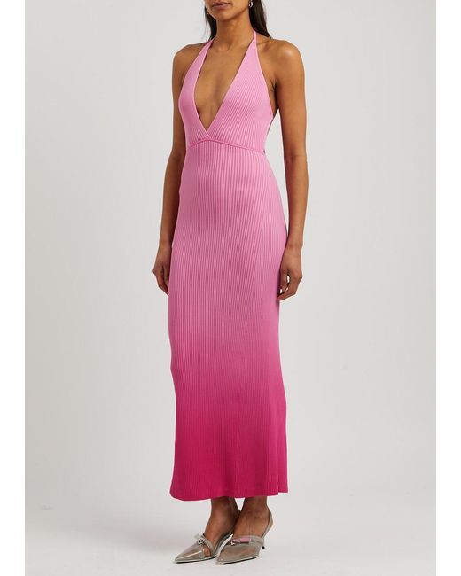 David Koma Pink Dégradé Ribbed-knit Maxi Dress