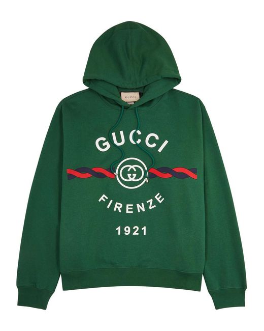 Gucci Green Firenze 1921 Printed Hooded Cotton Sweatshirt for men