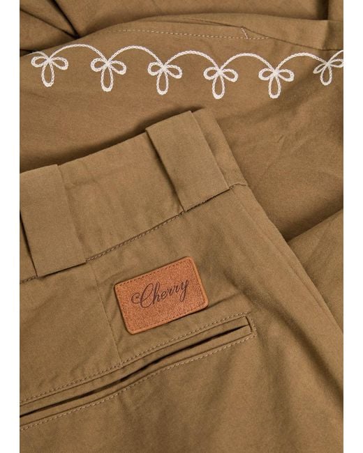 CHERRY LA Natural Charro Embroidered Straight-Leg Cotton Trousers for men