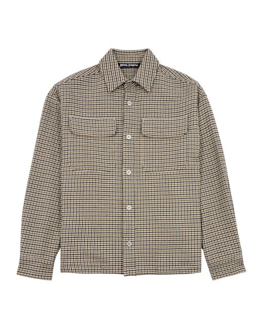 Palm Angels Gray Logo-embroidered Checked Cotton Overshirt for men