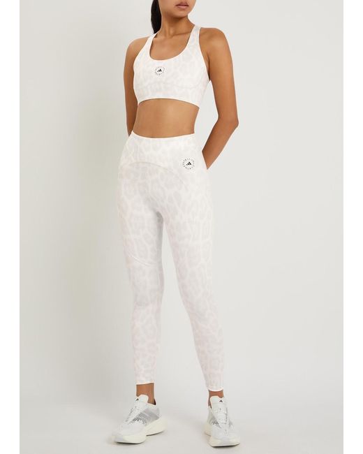 Stella McCartney White Adidas X Logo Leopard-Print Training Bra