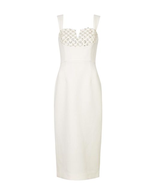 Rebecca Vallance White Blanche Embellished Midi Dress