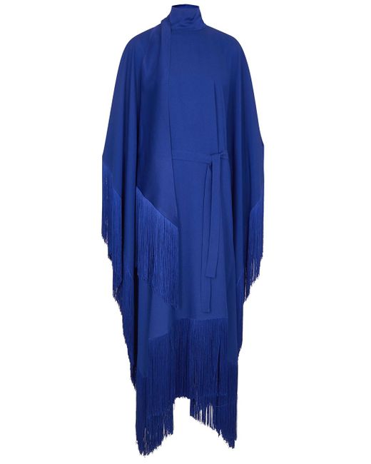 ‎Taller Marmo Mrs Ross Fringed Crepe De Chine Dress in Blue | Lyst