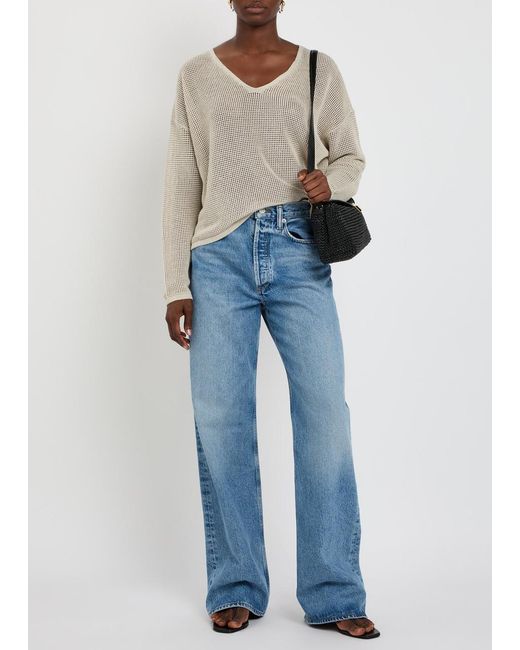 Eileen Fisher Natural Open-Knit Linen And Cotton-Blend Jumper