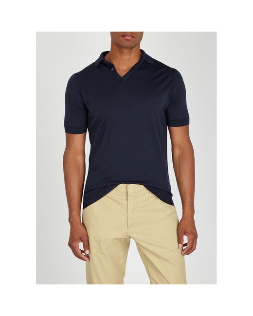 John Smedley Blue Payton Wool Polo Shirt for men