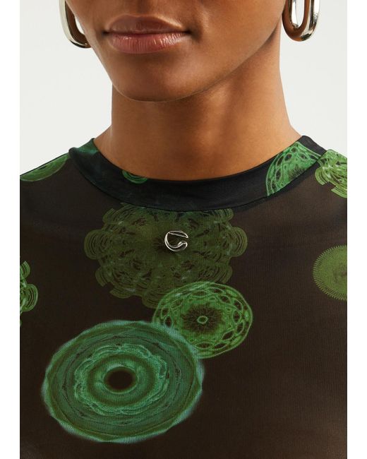Coperni Green Cymatics Printed Stretch-Mesh Maxi Dress
