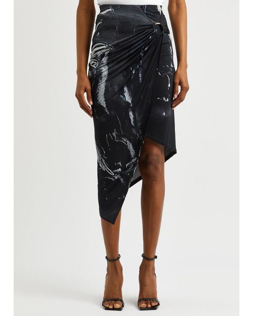 Louisa Ballou Black Coastline Printed Jersey Wrap Skirt