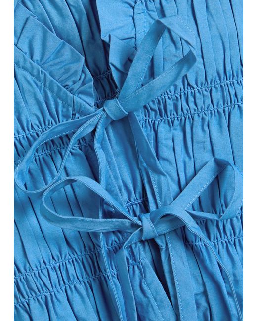 Rails Blue Martine Smocked Cotton-Poplin Top