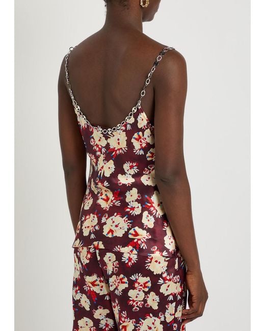 Rabanne Red Floral-Print Metal Detail Silk Blouse