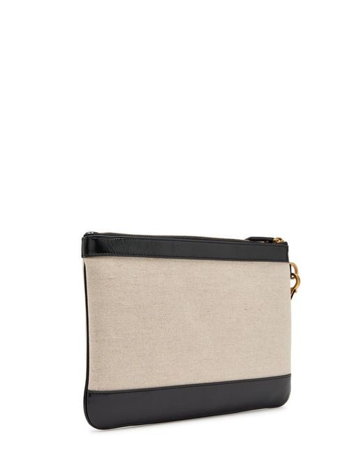 Versace Black Logo-Appliquéd Leather And Canvas Pouch