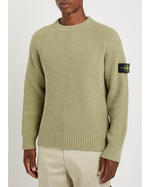 Stone Island Green Ribbed Bouclé Cotton-Blend Jumper for men
