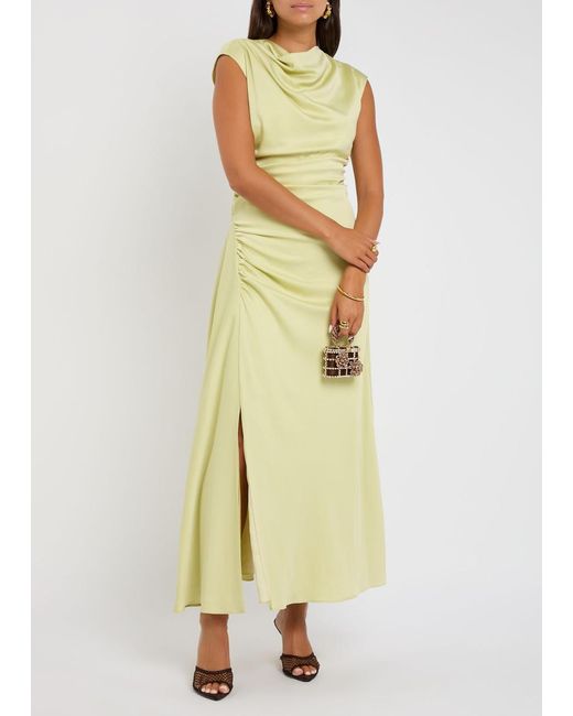 Jonathan Simkhai Yellow Burke Draped Satin Midi Dress