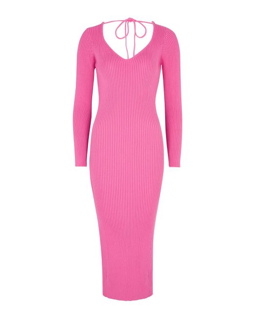 Olivia Rubin Farah Pink Ribbed Cotton-blend Midi Dress | Lyst