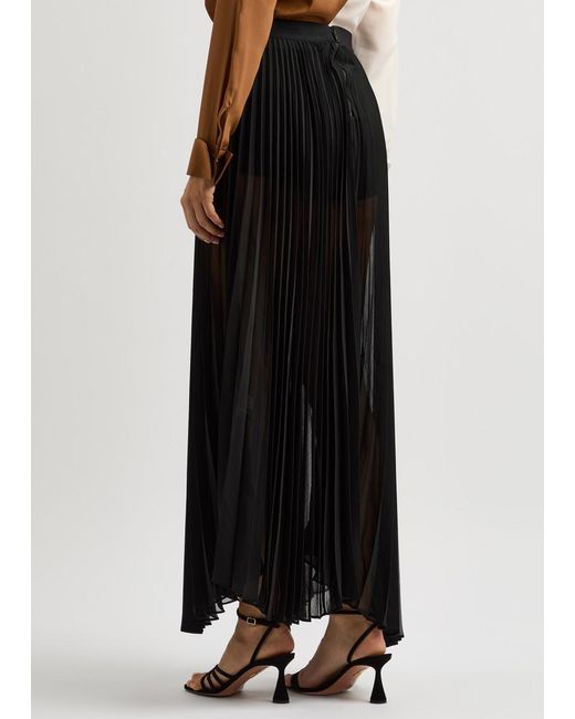 Alice + Olivia Black Katz Pleated Chiffon Maxi Skirt