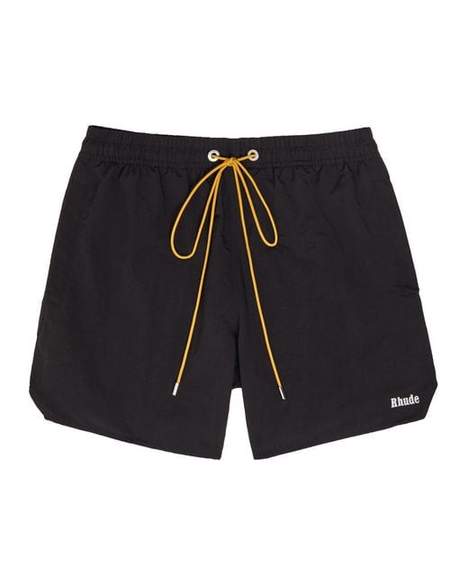 Rhude Black Classic Logo-Embroidered Nylon Swim Shorts for men