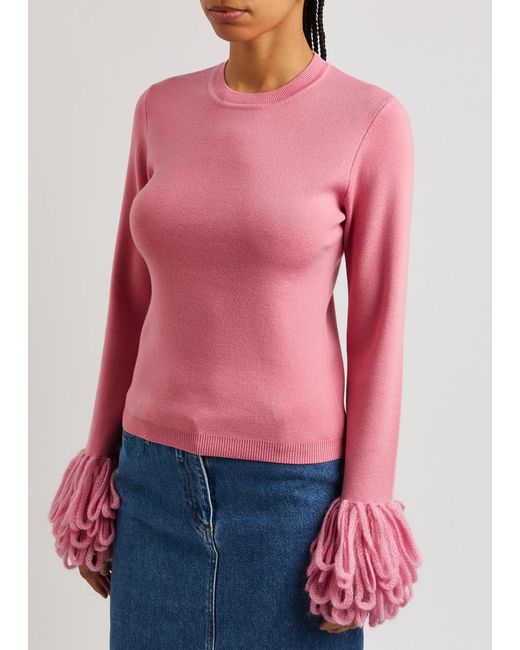 J.W. Anderson Pink Fringed Stretch-wool Top