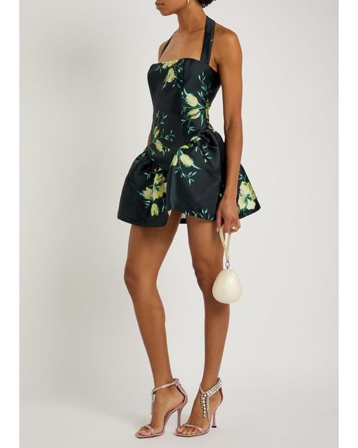 De La Vali Blue Aura Floral-Print Faille Mini Dress