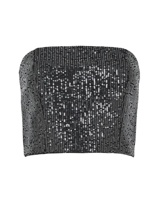 ROTATE BIRGER CHRISTENSEN Black Sequin-embellished Cropped Denim Bandeau Top