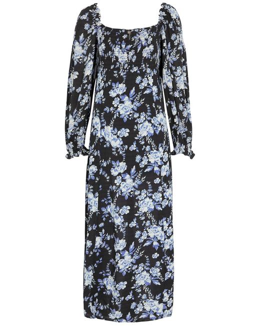 Free People Black Jaymes Floral-print Woven Midi Dress