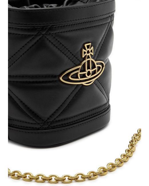 Vivienne Westwood Black Kitty Small Quilted Leather Bucket Bag