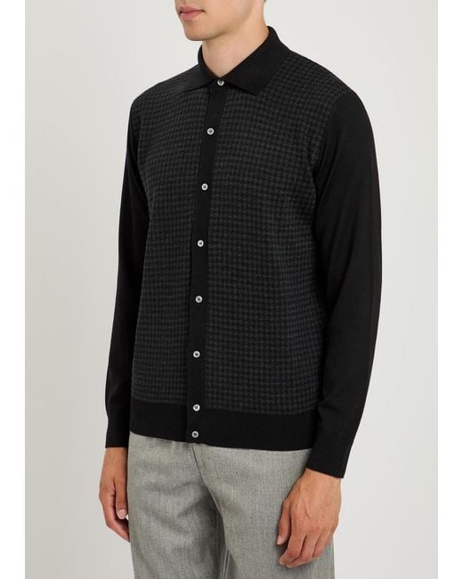 Lardini Black Houndstooth Wool Cardigan for men
