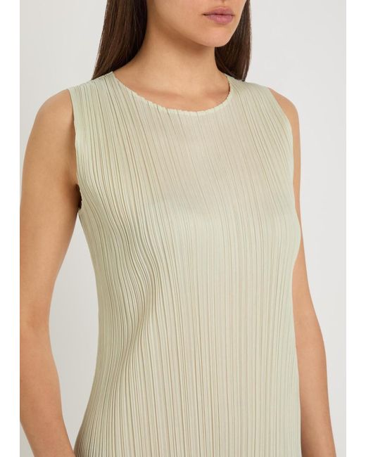 Pleats Please Issey Miyake White Pleated Woven Midi Dress